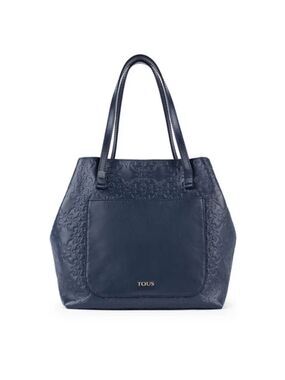 Tous Mossaic Collection Navy Blue Embossed Leather Foldable Shoulder Bag